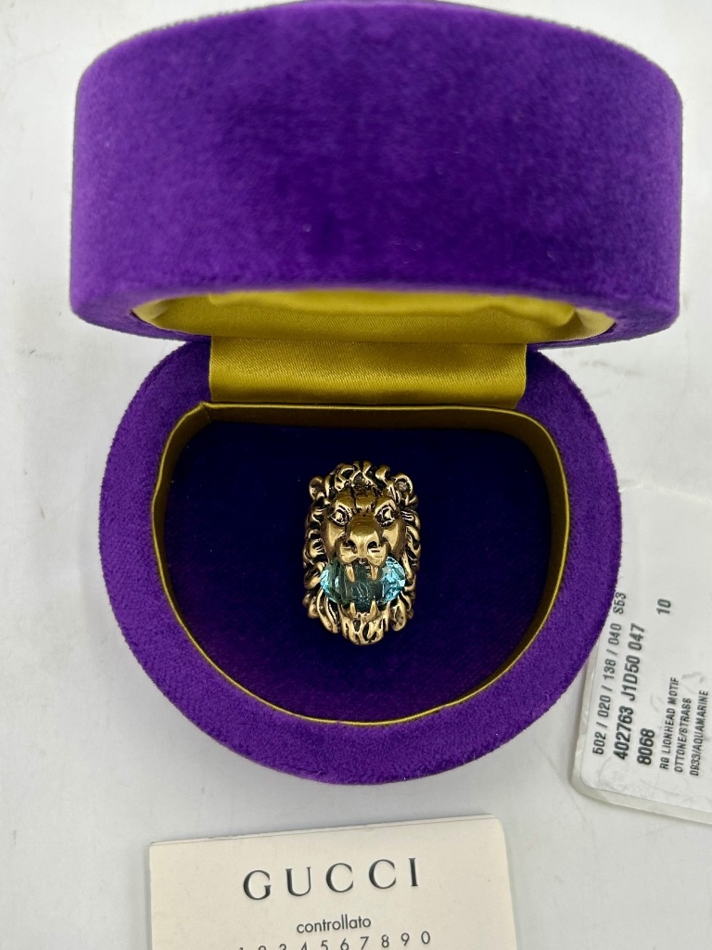 Unisex Gucci Gold-tone Metal Lionhead Ring. Size 5.